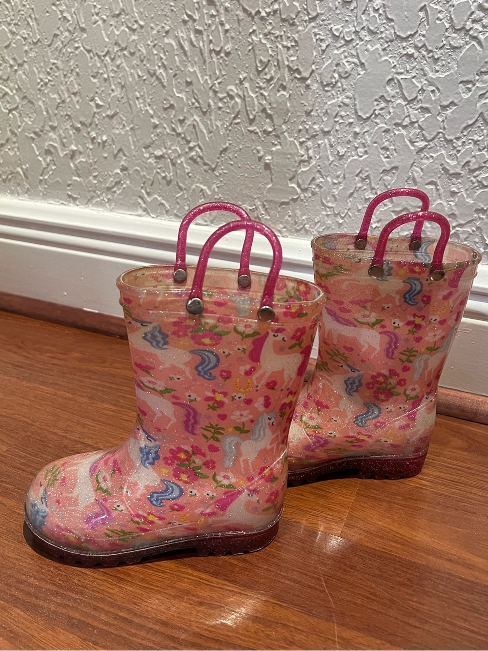 Light up  Pink Unicorn Rain Boots with Glitter Pull Handles